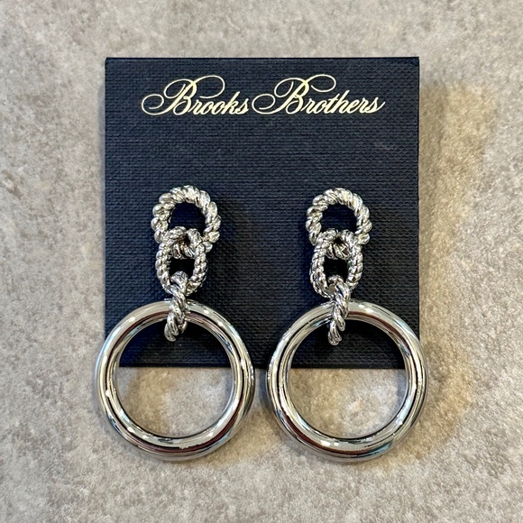 Triple Drop Earrings Cable Motif Brooks Brothers Silver Tone - Picture 2 of 7
